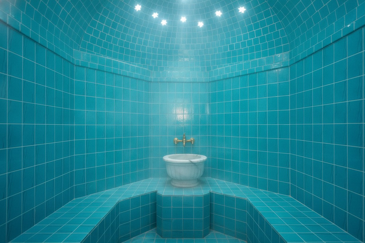 Spa ve hamam alanında Boğaz Sırrı serisiyle dokulu ıslak hacim yüzeyi